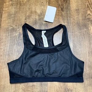 NWT Fabletics Tropez Sports Bra Sz XL Black Metallic Sheen Strappy Open Back